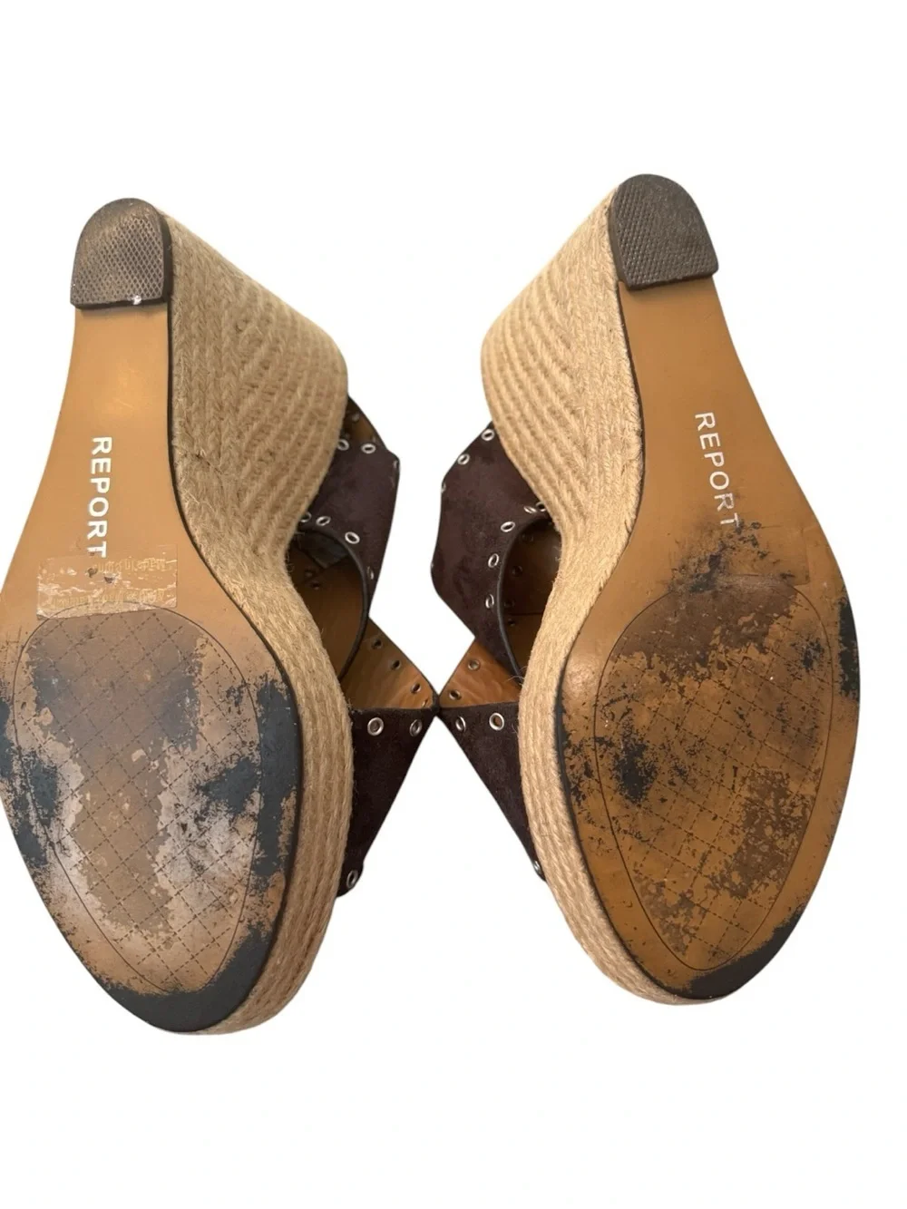 Report Women’s CADEN Dark Gray Suede Espadrille Wedge Sandals Size 7.5